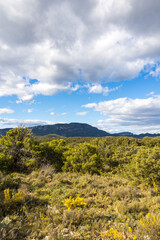Fototapeta premium Vue sur le Pic Saint-Loup depuis le Bois de Lèque à Les Matelles (Occitanie, France)