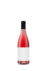 Burgundy bottle with cherry wine, clear glass, blank labels, isolated