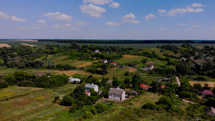 Aerial view. Scenic Kodaki village. Ukraine. Beautiful Ukrainian landscape