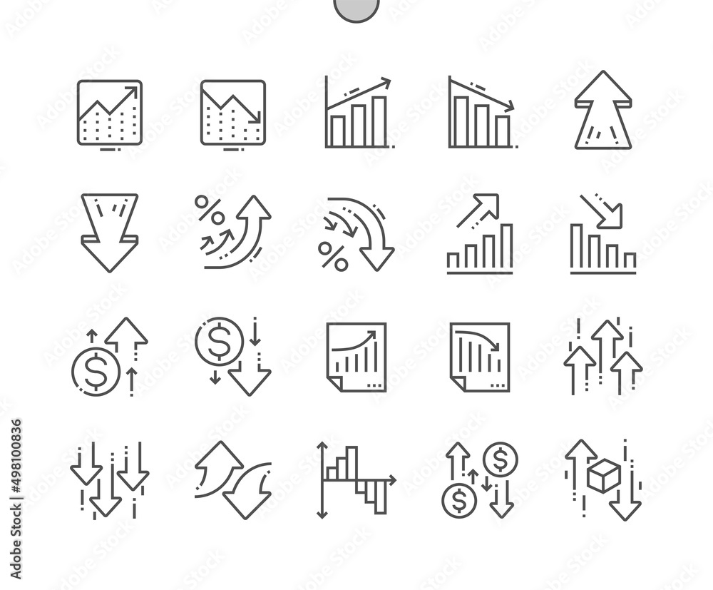 Poster increase and decrease. business. finance chart and abstract graph. arrow up and down. pixel perfect 