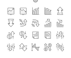 Increase and decrease. Business. Finance chart and abstract graph. Arrow up and down. Pixel Perfect Vector Thin Line Icons. Simple Minimal Pictogram