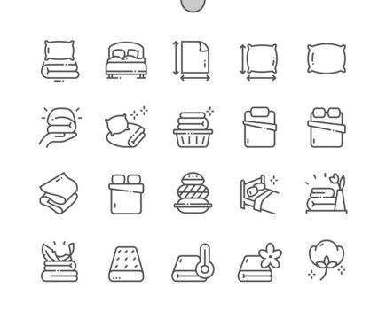 Linens. Double bed. Pillow size. Soft textile. Pixel Perfect Vector Thin Line Icons. Simple Minimal Pictogram