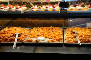 Dessert Section in the Patisserie and Turkish Traditional Desserts on the Tray