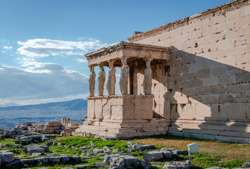 The Caryatid porch (aka the Porch of the Maidens) of the Erechtheion , an ancient temple dedicated...