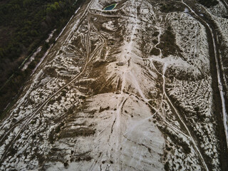 Aerial drone view phosphogypsum white mountains waste from factories, Phosphate gypsum heaps from...