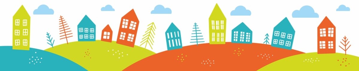 European houses hand-drawn on the horizon