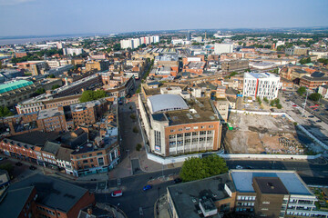 Fototapeta na wymiar aerial view of Kingston upon Hull city centre, George Street, Jameson Street 