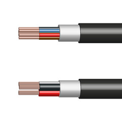 Round cable with insulated copper conductors, vector illustration.