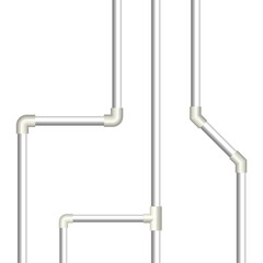 Various connections of plastic pipes. Front view, vector illustration