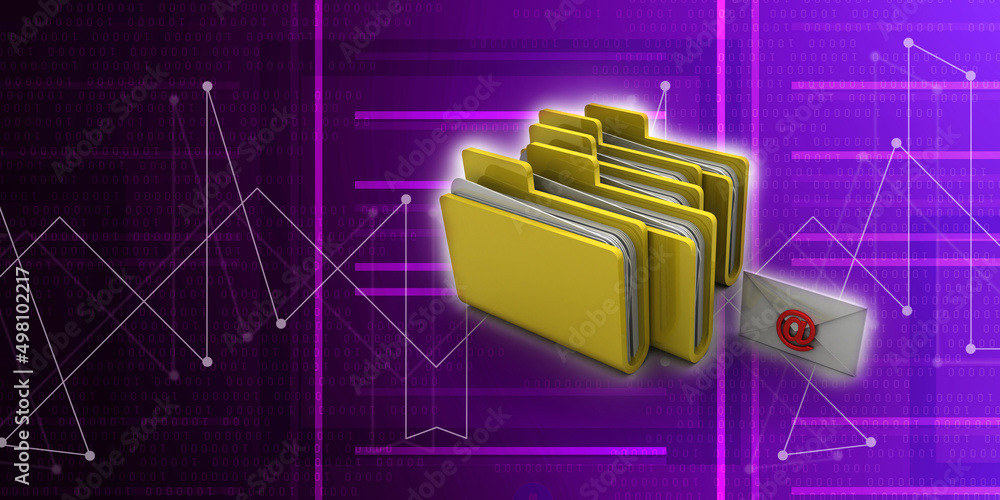 Aufkleber 3d rendering folder with envelope