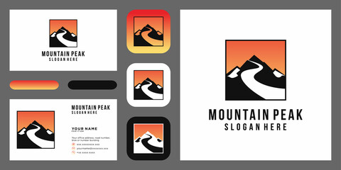 vintage mountain logo and illustration with business card template