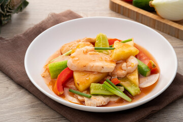 Stir fried Sweet and sour sauce with Vegetable and sliced chicken breast