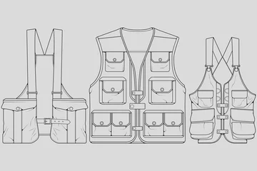 Foto op Canvas Set of chest vest bag outline drawing vector, chest vest bag in a sketch style, trainers template outline, vector Illustration.  © asiah
