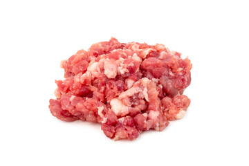 Heap of Raw fresh minced pork meat isolated on white background