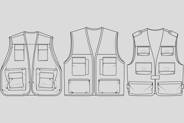 Set of chest vest bag outline drawing vector, chest vest bag in a sketch style, trainers template outline, vector Illustration.
