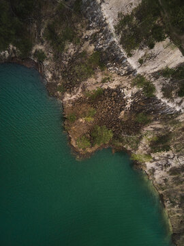 Aerial drone view Basalt columns Amazing industrial landscape © bondarillia