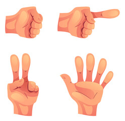 Hand arm showing different gestures concept set. Vector flat graphic design cartoon illustration

