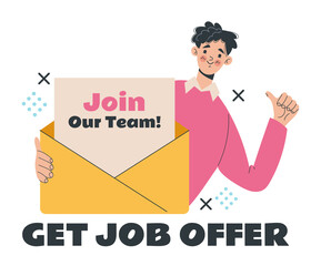 Job offer message hr recruiting concept. Vector flat graphic design cartoon illustration