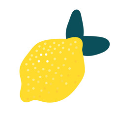 Hand drawn lemon with leaves isolated on white background.