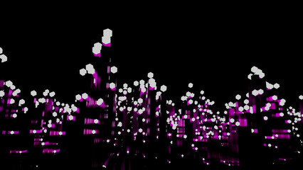 Bright purple abstraction.Design.Bright lights like fireworks glow and move in 3D format.