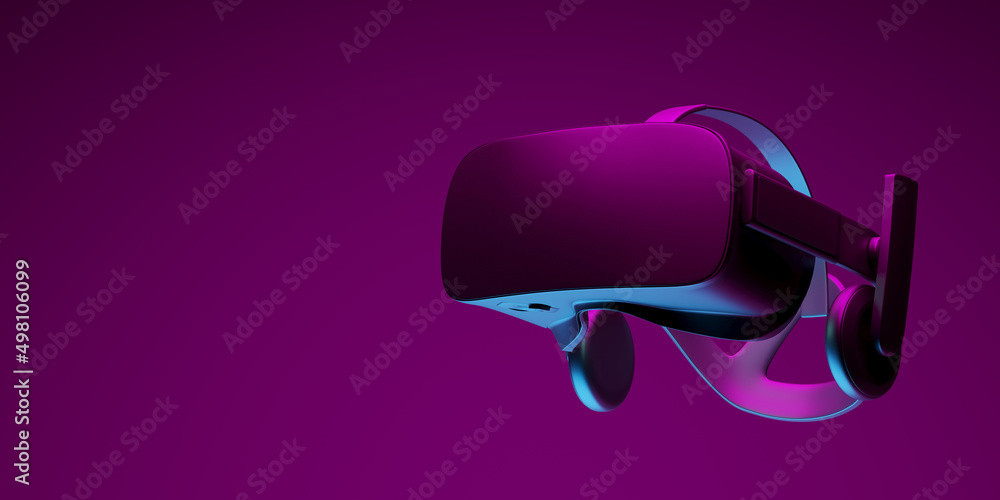 Poster minimal background for online virtual reality concept. vr headset on magenta background. 3d renderin