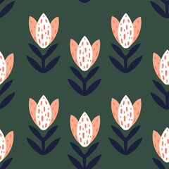 Seamless floral pattern in minimalistic style. Great for fabric and textile. Vector Illustration