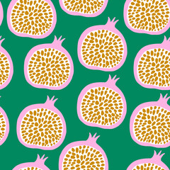 Seamless pomegranate pattern in minimal style. Hight detailed fruit background. Vector illustration