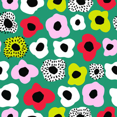 Seamless pattern with retro style bold flowers. Trendy  floral  texture. Vector illustration - 498106433