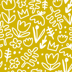 Obraz na płótnie Canvas Seamless pattern with abstract hand drawn outlined flowers. Creative floral texture. Great for fabric, textile Vector Illustration