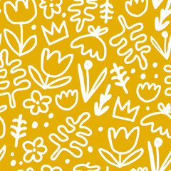 Seamless pattern with abstract hand drawn outlined flowers. Creative floral texture. Great for fabric, textile Vector Illustration