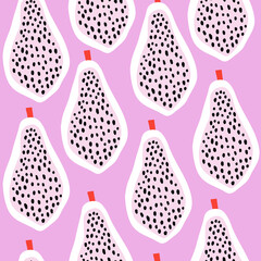 Seamless fruit pattern with creative papaya. Abstract pinksummer fruit background. Great for fabric, textile, apparel. Vector illustration