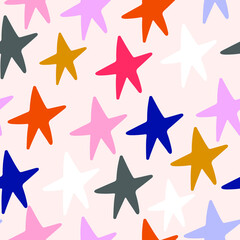 Seamless abstract pattern with colourful stars. Creative  texture for fabric, wrapping, textile, wallpaper, apparel. Vector illustration