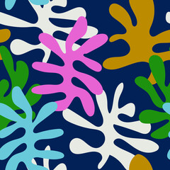 Seamless floral pattern with abstract leaves. Jungle  summer background. Perfect for fabric design, wallpaper, apparel. Vector illustration