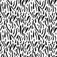 Seamless pattern with hand drawn black brush strokes on white background. Creative artistic modern texture for fabric, wrapping, textile, wallpaper, apparel. Vector illustration