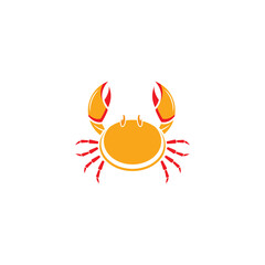 Logo template with an image of a crab drawn by graphic lines on a light background. Retro emblem for the menu of fish restaurants, markets and shops. Vector vintage engraving illustration.