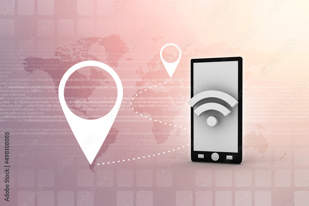 Poster 3d rendering transmitter mobile with wifi