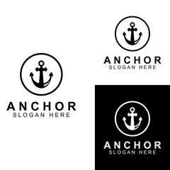 Logo and anchor symbol design vector illustration template.