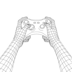 Polygon Mesh or Wireframe Hands Holding Gamepad © D Graphics