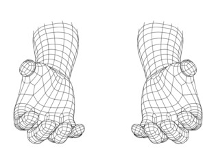 Polygon Mesh or Wireframe Cupped Hands Reaching to Viewer, Charity Concept