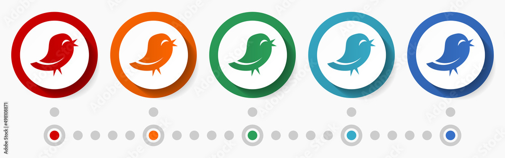 Poster twitter, tweet concept vector icon set, flat design colorful buttons, infographic template in 5 colo
