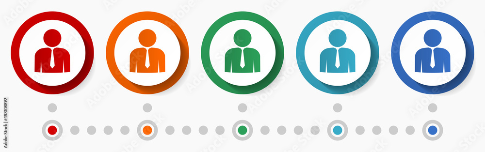 Aufkleber businessman concept vector icon set, infographic template, flat design colorful web buttons in 5 col