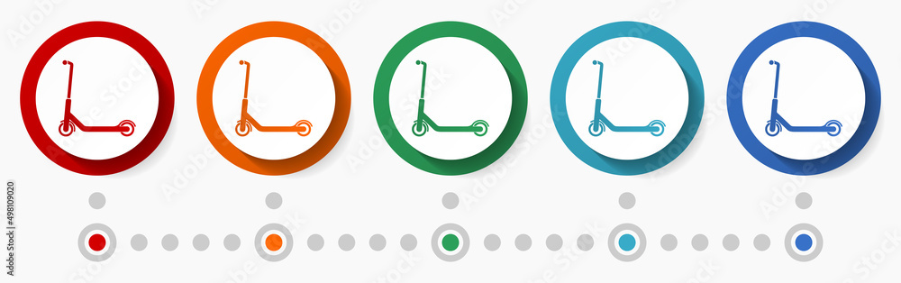 Aufkleber scooter, sport concept vector icon set, infographic template, flat design colorful web buttons in 5 