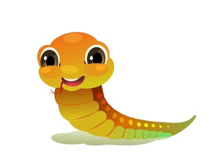 Cheerful baby snake. Cartoon style illustration. Cute childish character. Isolated on white background. Vector