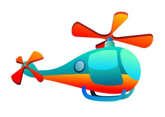 Helicopter flying in sky. Cartoon style illustration. Cute childish. Isolated on white background. Vector