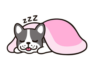 Cute cartoon sleeping French bulldog