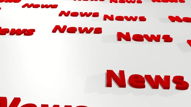 Screensaver, news. Volumetric red words on a white background. News, start of release. News release intro