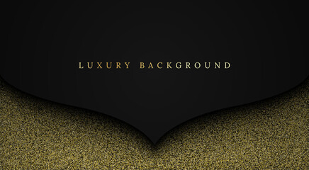 Luxury abstract shape premium black background with golden glitter sparkle