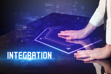 Hand touching digital table concept