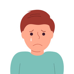 Sad face of a little boy. Unhappy face. Flat illustration isolated on white background