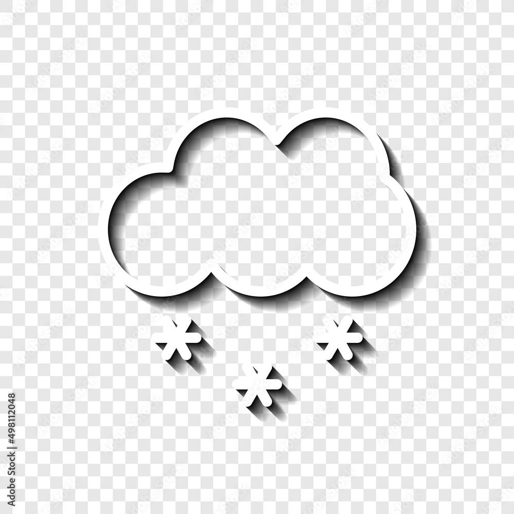 Poster cloud snow simple icon. flat desing. white with shadow on transparent grid.ai